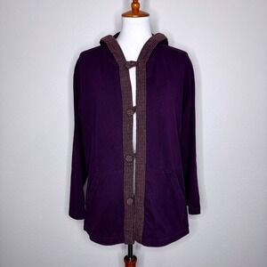 COVER CHARGE Cotton Knit Hooded Jacket‎ SMALL Dk Purple USA Relaxed Fit Casual